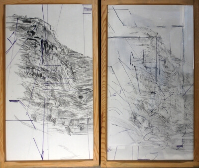 Mountain series, 2012 Kohle, Grafit, Filzstift, Plastikfolie auf Papier.